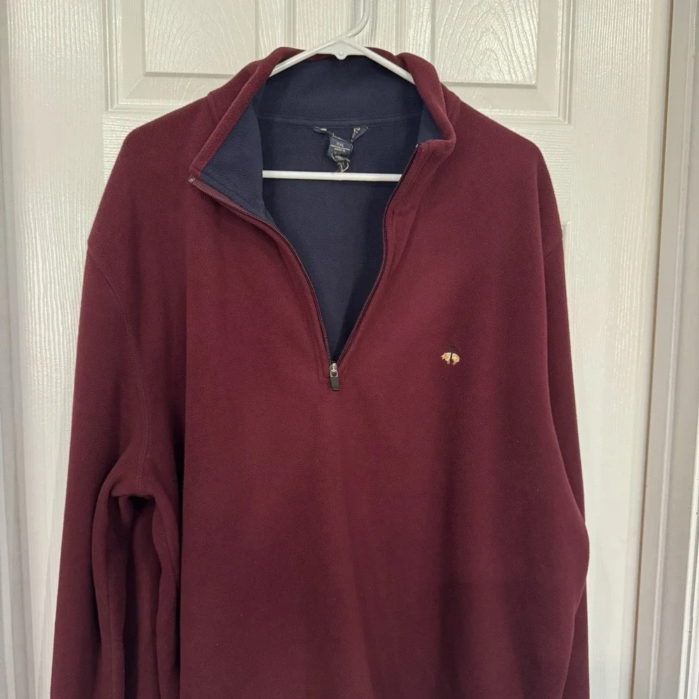 Brooks Brothers 346 Fleece Mens XXL 1/4 Zip Pullover Sweater Maroon Burgundy Red